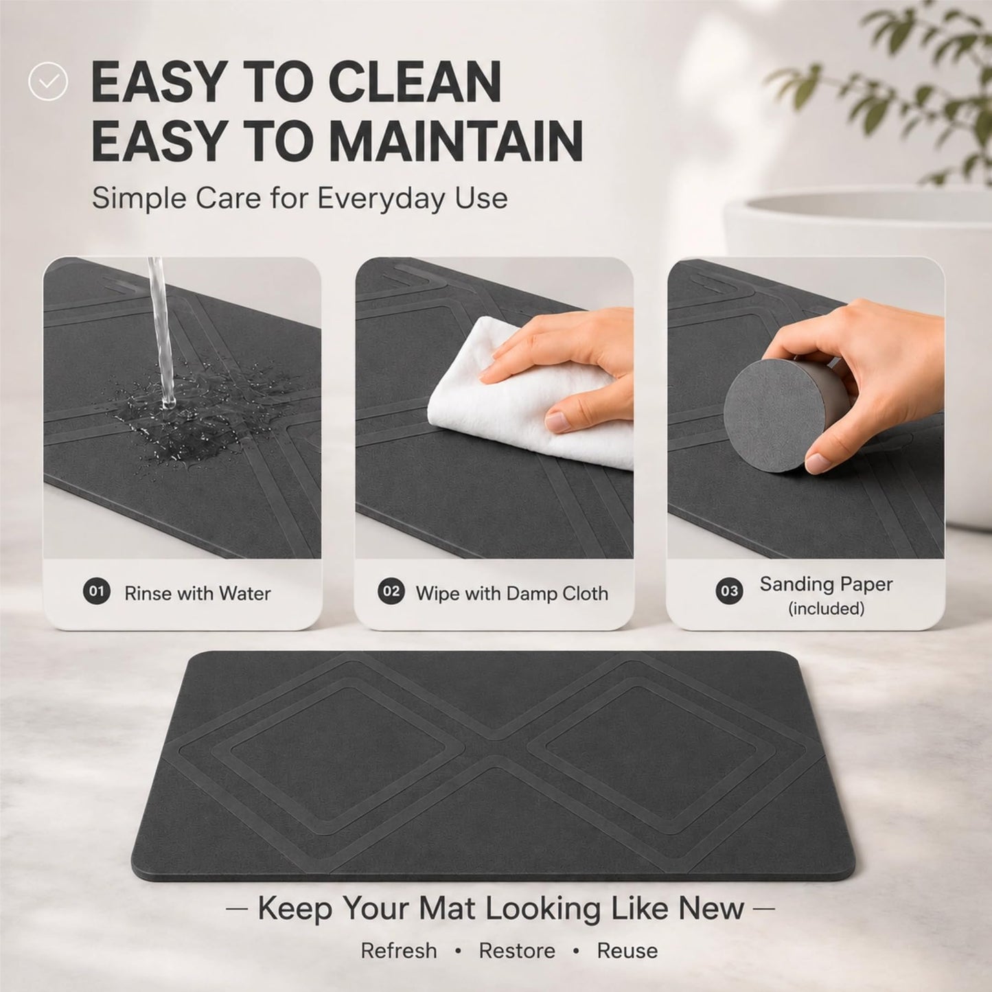 INRSTNO Premium Stone Bath Mat, Diamond Pattern, Quick Dry Diatomaceous Earth Bath Mat for Bathroom, Super Absorbent, Non-Slip & Easy to Clean, Large 31.5" x 20"