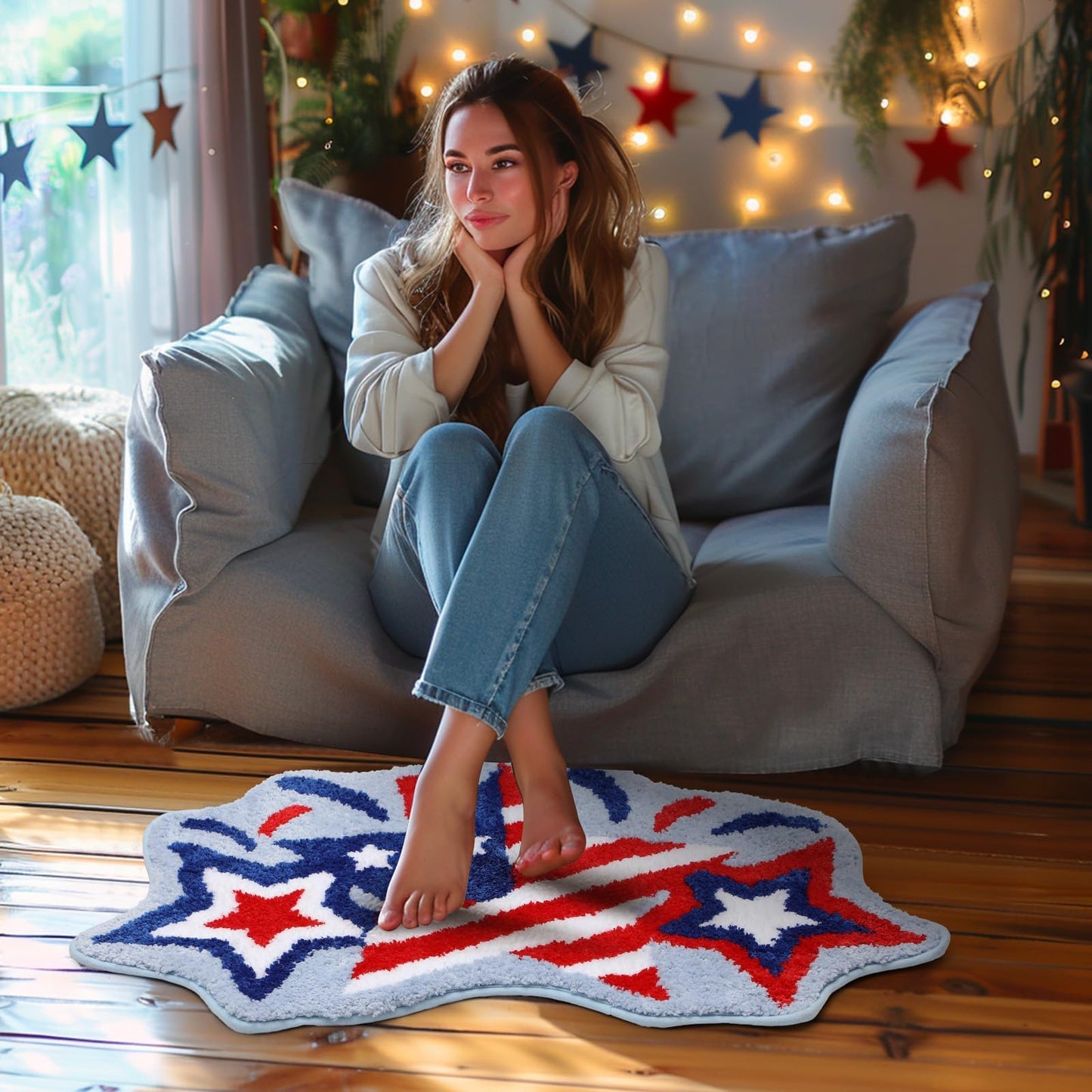 Percozzi 4th of July Bath Mat Patriotic Rug Stars Tufted Rug Non-Slip Floor Mat for 250 Anniversary Soft Absorbent Bathroom Rug Floor Bathroom Decor Independence Day Bath Rug 31.5''x 20.3''