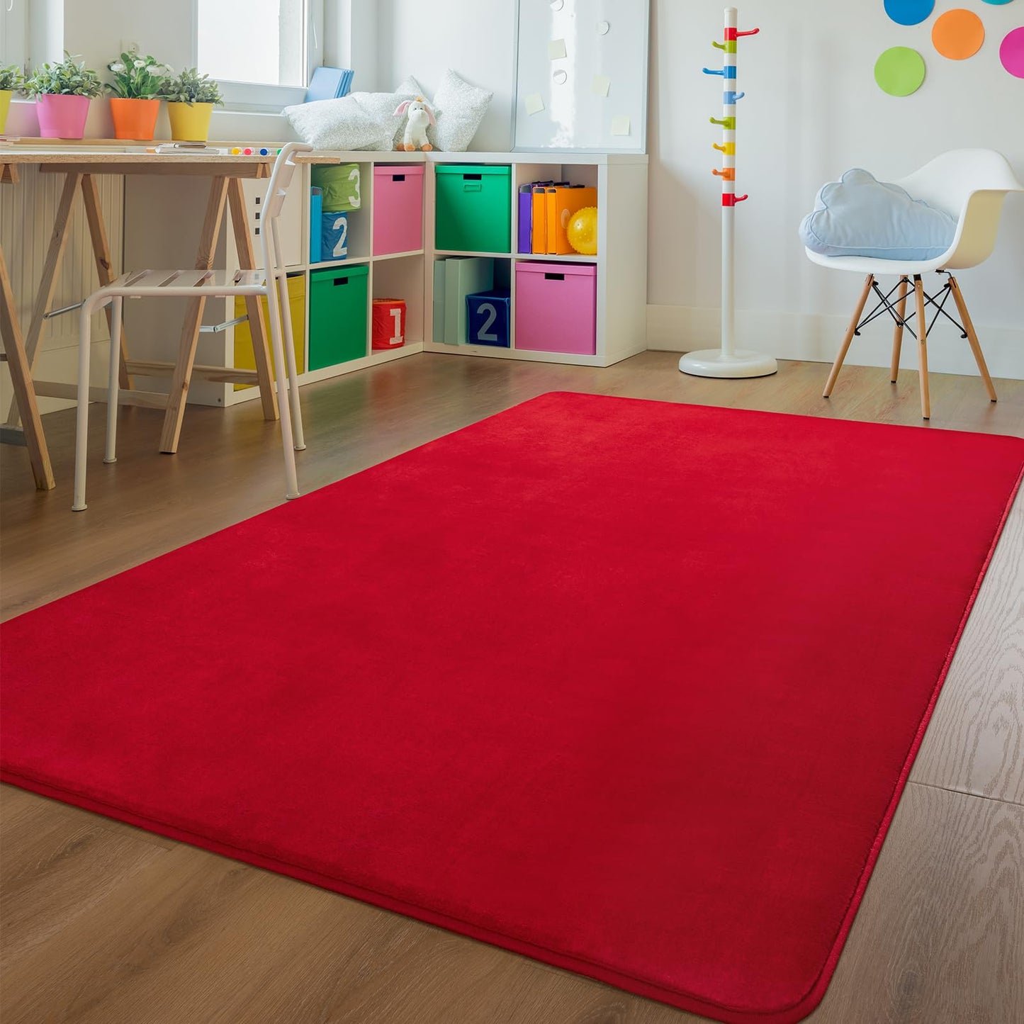 Andecor Soft Area Rug, 4x6 Red Washable Rugs for Living Room Bedroom, Indoor Fluffy Carpets for Dorm Boys Girls Kids Room Nursery Home Decorations