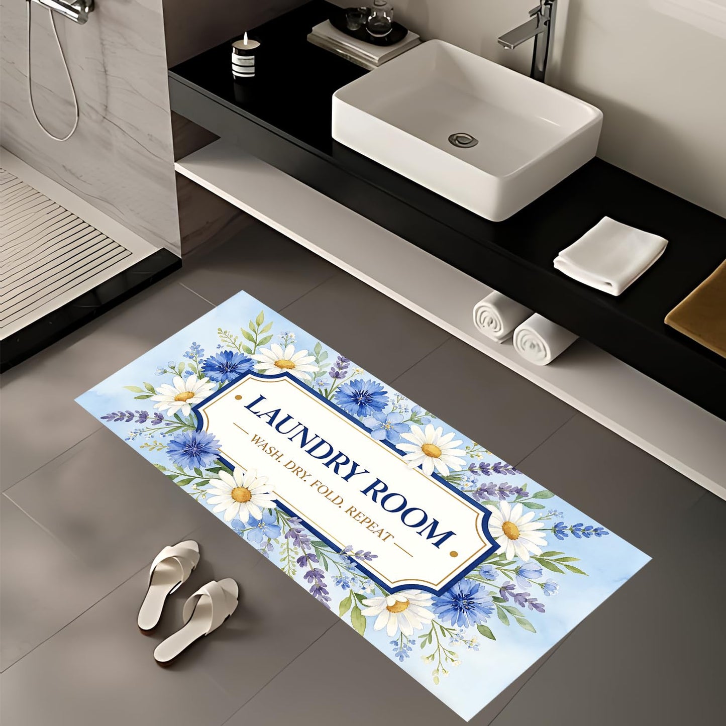 LEIWEIHOPE Daisy Summer Runner Rug 20x47 inch Non-Slip Waterproof Laundry Room Rug Kitchen Runner Bathroom Mat with Festive Designs,Outdoor Indoor Entryway Floor Mat Home Decor