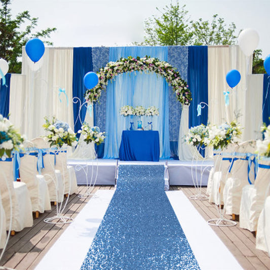 ShiDianYi Blue Aisle Runner for Wedding 15FTx2FT Modern Baby Blue Glitter/Sequin Mesh Fabric with Sequins Wedding Rug Runner