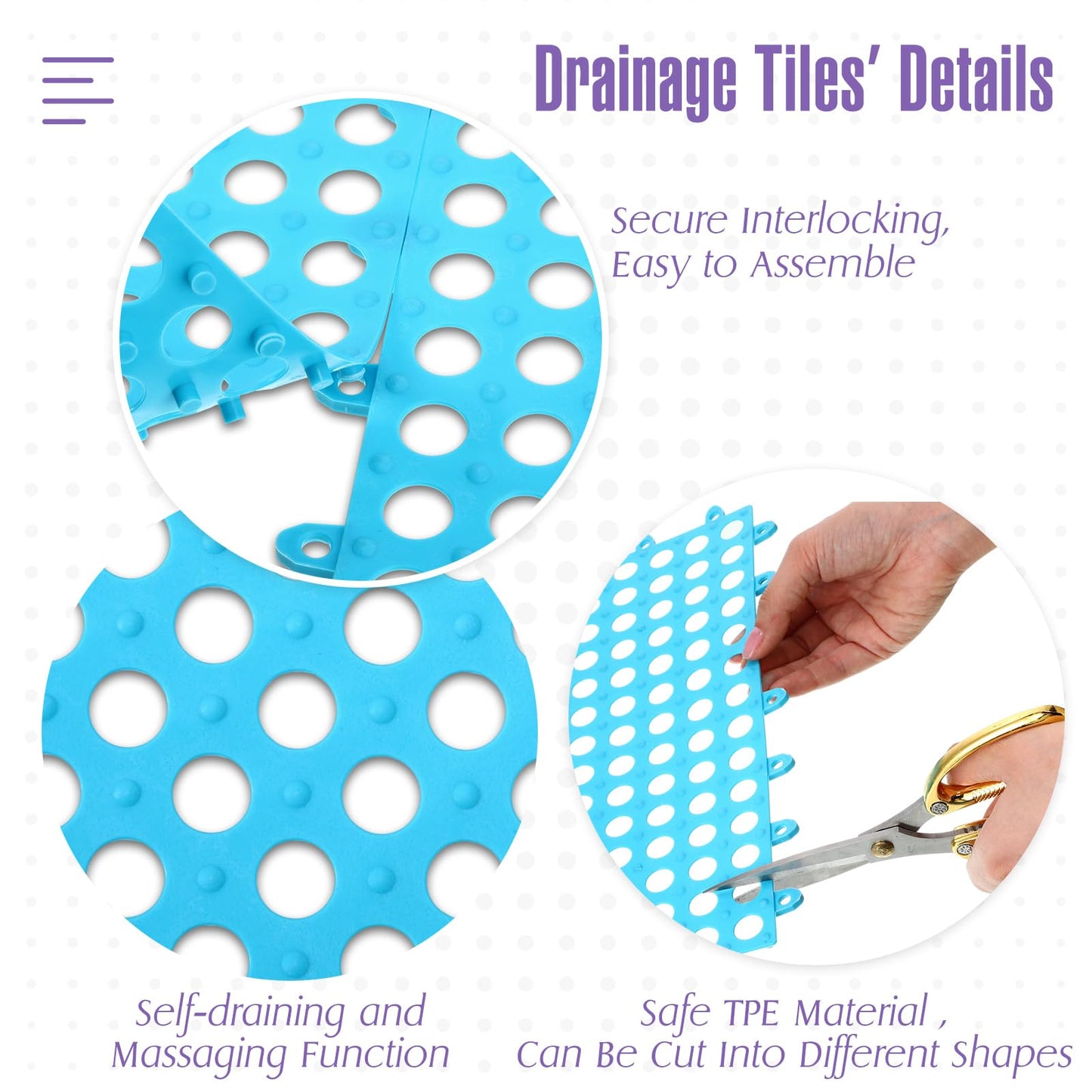 Tinideya 50 Pcs Drainage Mats 11.8'' x 11.8'' Modular Interlocking Floor Drainage Tiles Splicing Pool Floor Mat, Non Slip TPE Soft for Outdoor Deck Greenhouse Shower Bathroom Pool(Sky Blue)
