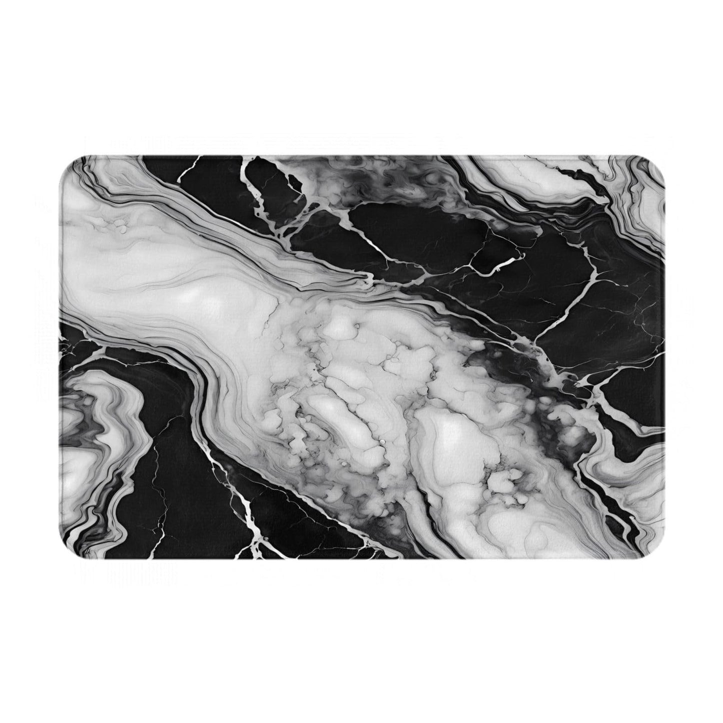 Sovvin Black and White Marble Bath Mat, Non-Slip Microfiber Rug, Soft Absorbent Kitchen Door Mat for Bathroom,Bedroom, 16x24 Inches