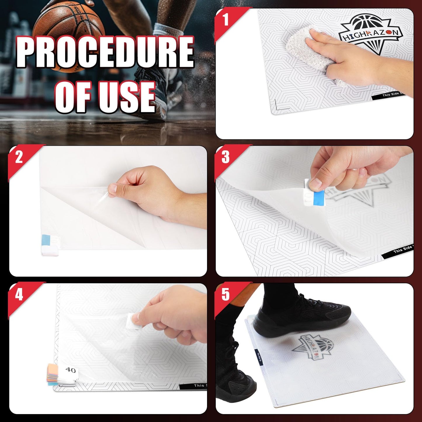 HIGHRAZON Courtside Basketball Sticky Mat,Includes 40 Sticky Sheets Non-Slip Sticky Shoe Mat for Basketball Court Shoe Grip,Courtside Shoe Grip Traction Mat,Improves Traction and Cleans Dust,Dirt