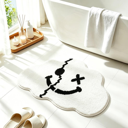 WENBOER Smiley Face Bath Mat, Cute Cloud Bathroom Rug, Plush Microfiber Rug, Soft Absorbent Non Slip TPR Backing, Washable Bath Rug for Bathroom, Bedroom, Apartment, 20 x 30 Inch