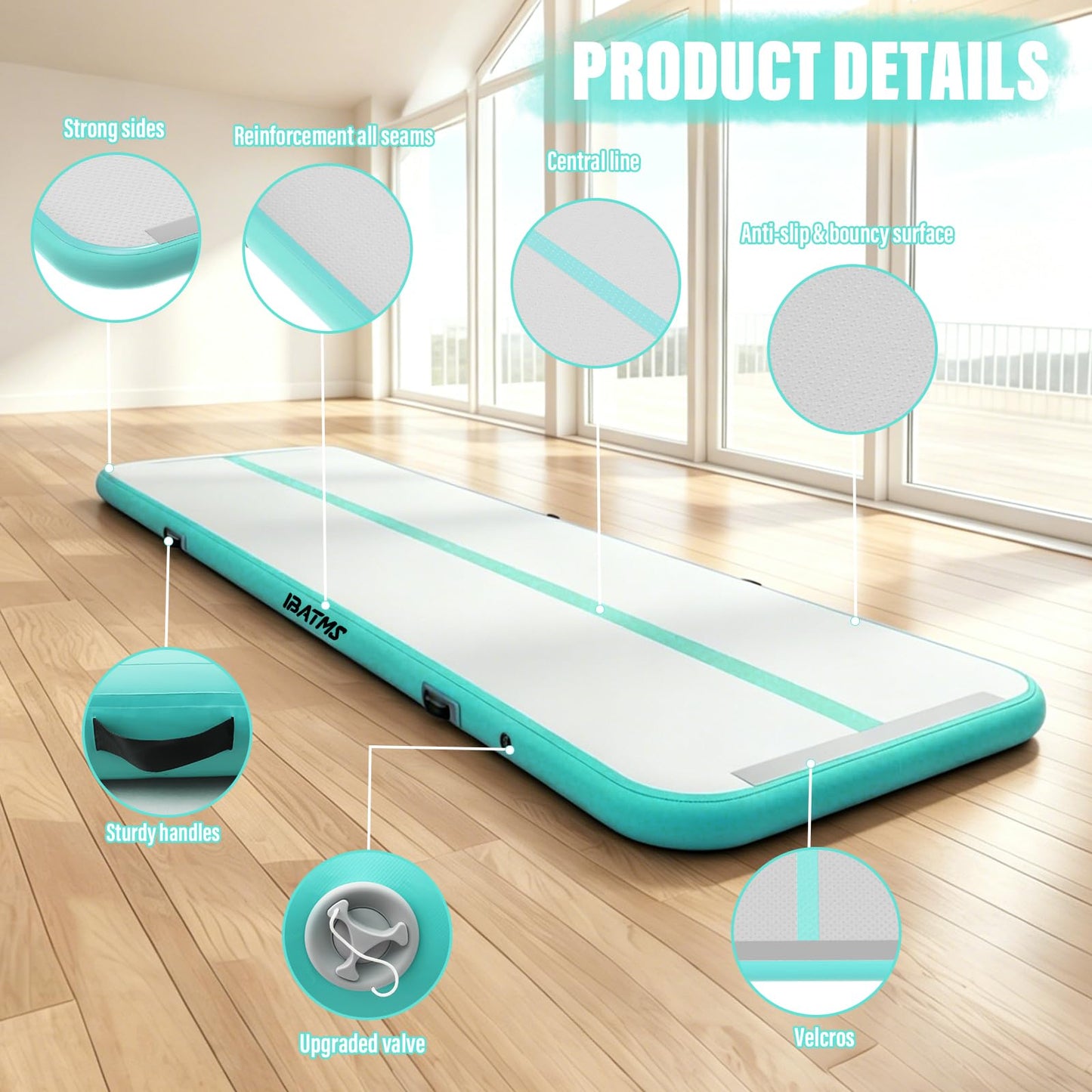 Air Tumbling Mat Tumble Track, 4/8inches Inflatable Gymnastics Air Mat for Home Use/Training/Cheerleading/Yoga/Water with Air Pump