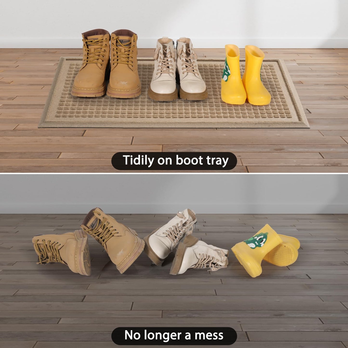 HIYARD Boot Tray for Entryway, Non-Slip Shoe Tray Drying Mat, Waterproof Boot Mat for Muddy Boots, Heavy Duty Shoe Storage Trays, Indoor/Outdoor Use, 16x30 inches, Beige