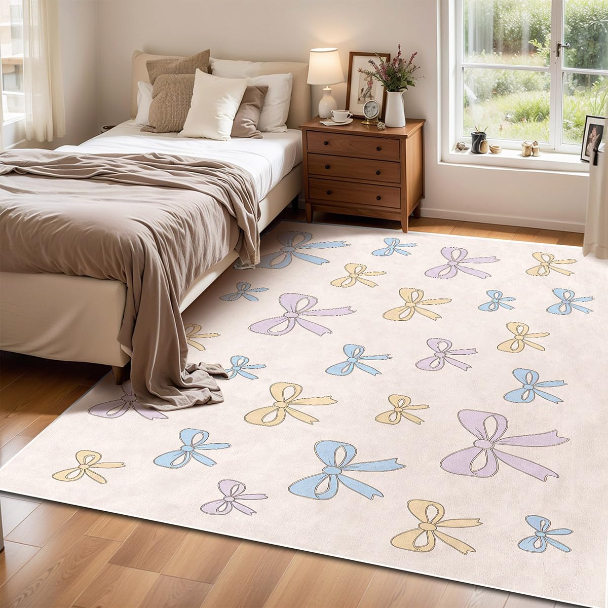 Bildenly 3x5 Area Rug with Bow-Knot Pattern, Washable Rug for Girls Bedroom, Non-Slip Small Living Room Carpets, Baby Bedside Indoor Rug, Stylish Decor for Girl Couples Pet