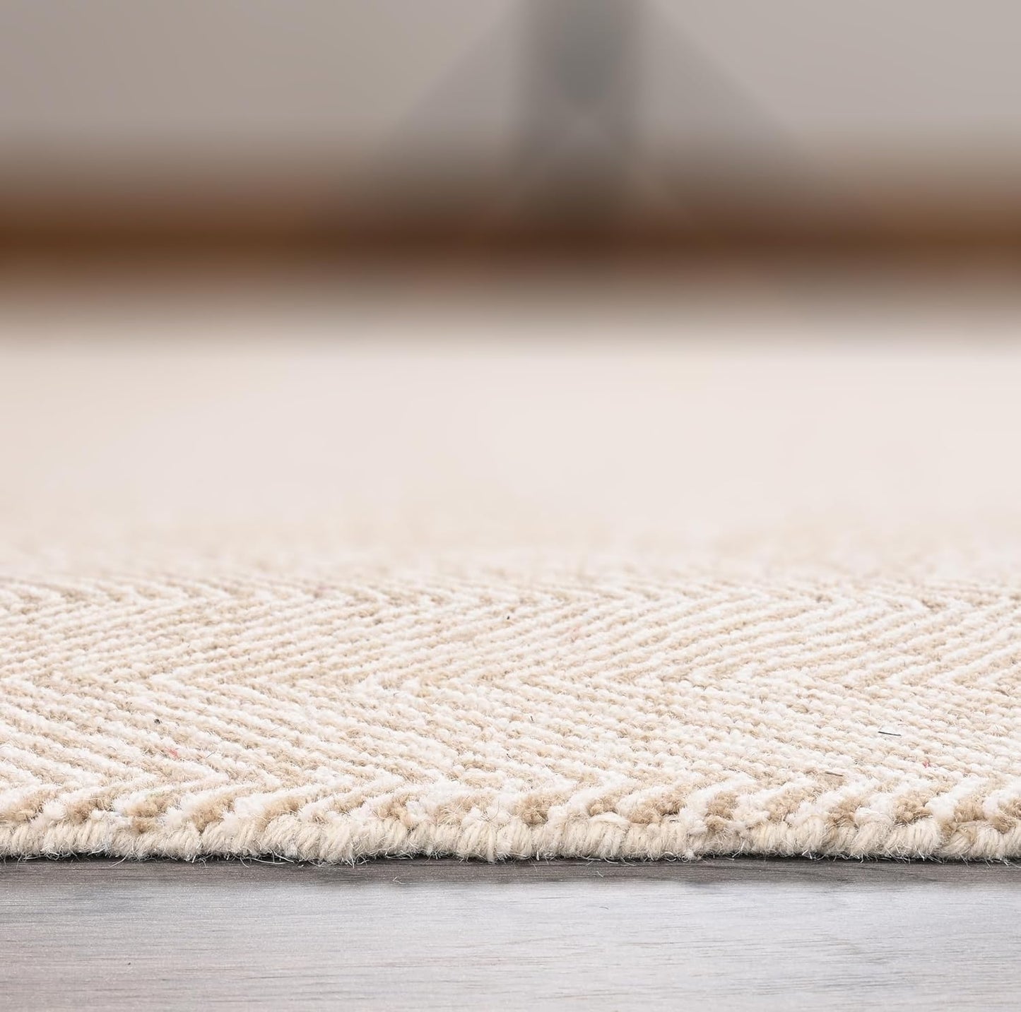 Modern Herringbone Chevron Collection Handcrafted Wool Area Rug - Durable, Zigzag Pattern, for High Traffic, Contemporary Design for Living Room, Bedroom, Dining Room Decor (Sand Beige, 2' x 3')