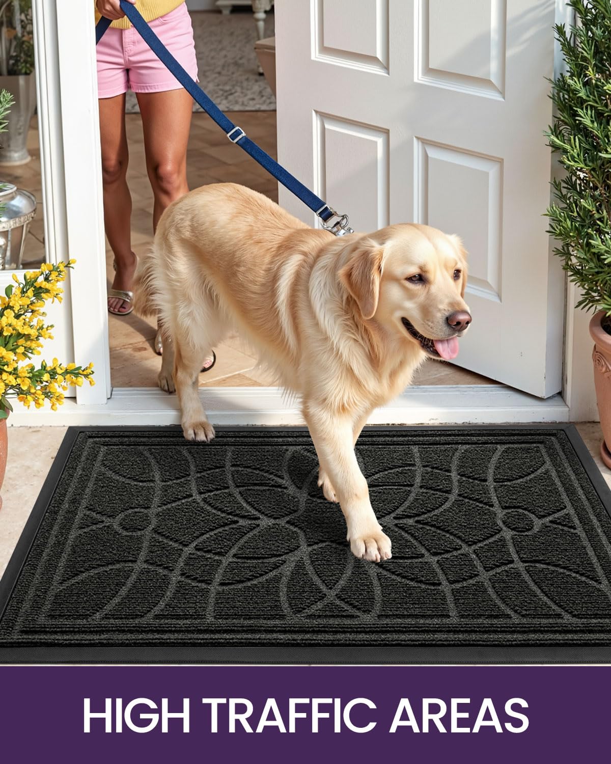 DEXI Front Door Mat Outside Entrance, 4x6ft Large Heavy Duty Non Slip Low Profile Doormat for Entryway, Trap Dirt and Moisture Welcome Mats, Easy Clean, Patio, Garage, Black