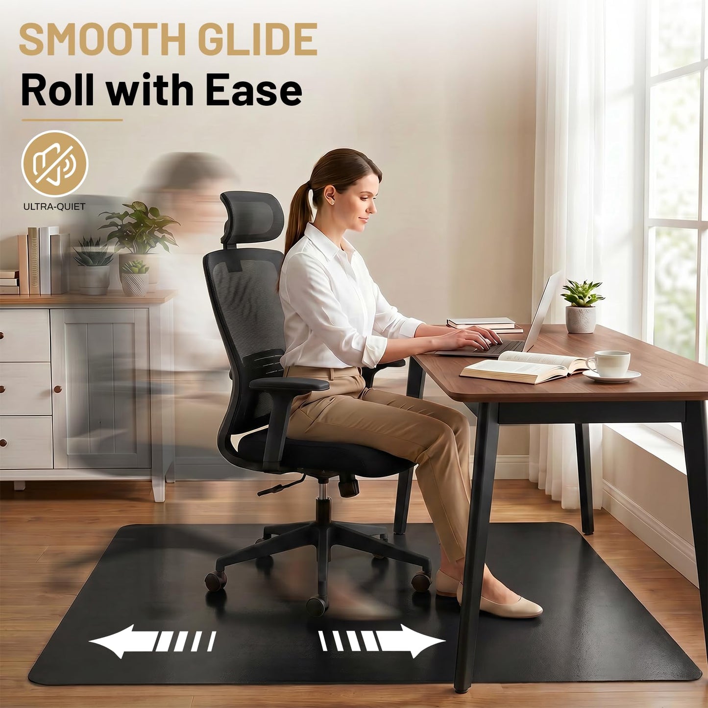 Black Office Chair Mat for Hardwood Floors 36" x 48", Heavy Duty Floor Protector for Rolling Desk Chairs, Durable Plastic Chair Mat for Home Office, Gaming Room, Tile, Laminate & Vinyl Flooring