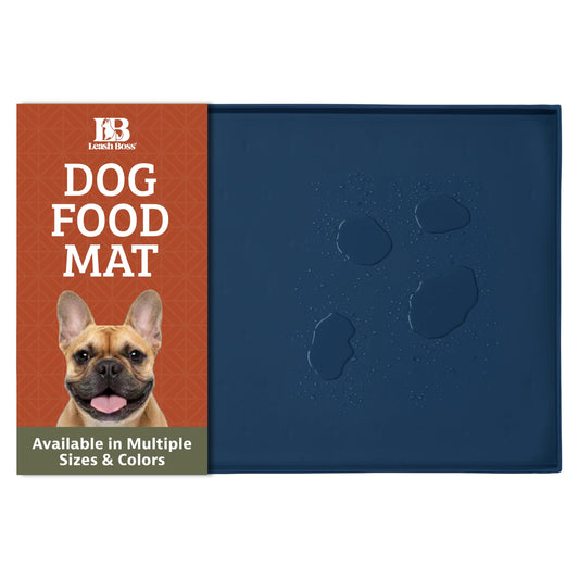 Leash Boss Dog Food Mat - Waterproof Cat & Dog Bowl Mat for Food and Water, Silicone Pet Feeding Mats for Floors, Non-Slip Placemat with High Edges, Puppy Essentials (Small: 18"x11", Navy)