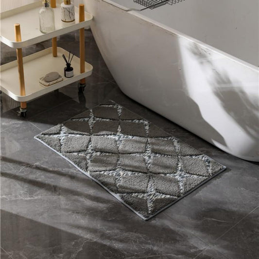 VivaNest 3D Luxury Rhombus Charcoal Grey Ombre Geometric Bathroom Mat, 20"x32" Extra Soft and Absorbent Microfiber Bath Rug, Non-Slip TPR Back, Plush Shaggy Bath Carpet for Floor