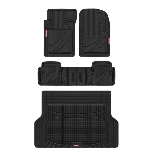 Motor Trend FlexTough Advanced Heavy Duty Black Rubber Car Floor Mats & Cargo Liner for SUV & Car Full Set - Universal Trim to Fit All Weather Automotive Floor Mat & Cargo Liners for SUV, Car, & Van