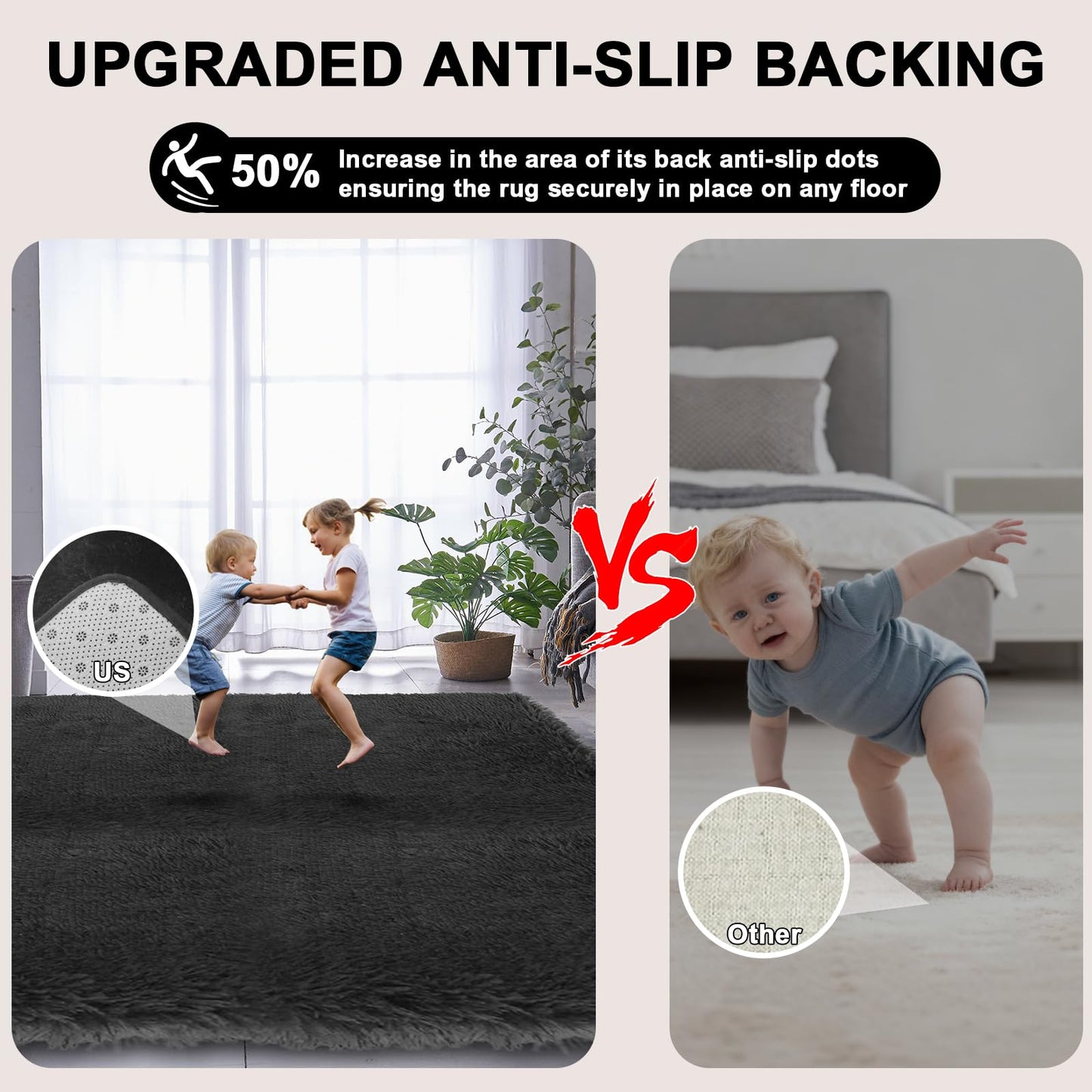 Large Shag Area Rugs 5x7 for Living Room, Ultra Soft Fluffy Black Rugs for Bedroom, Shaggy Living Room Rug, Plush Fuzzy Bedside Rug, Floor Carpets for Kids Dorms Room Home Decor, Upgrade Anti-Skid