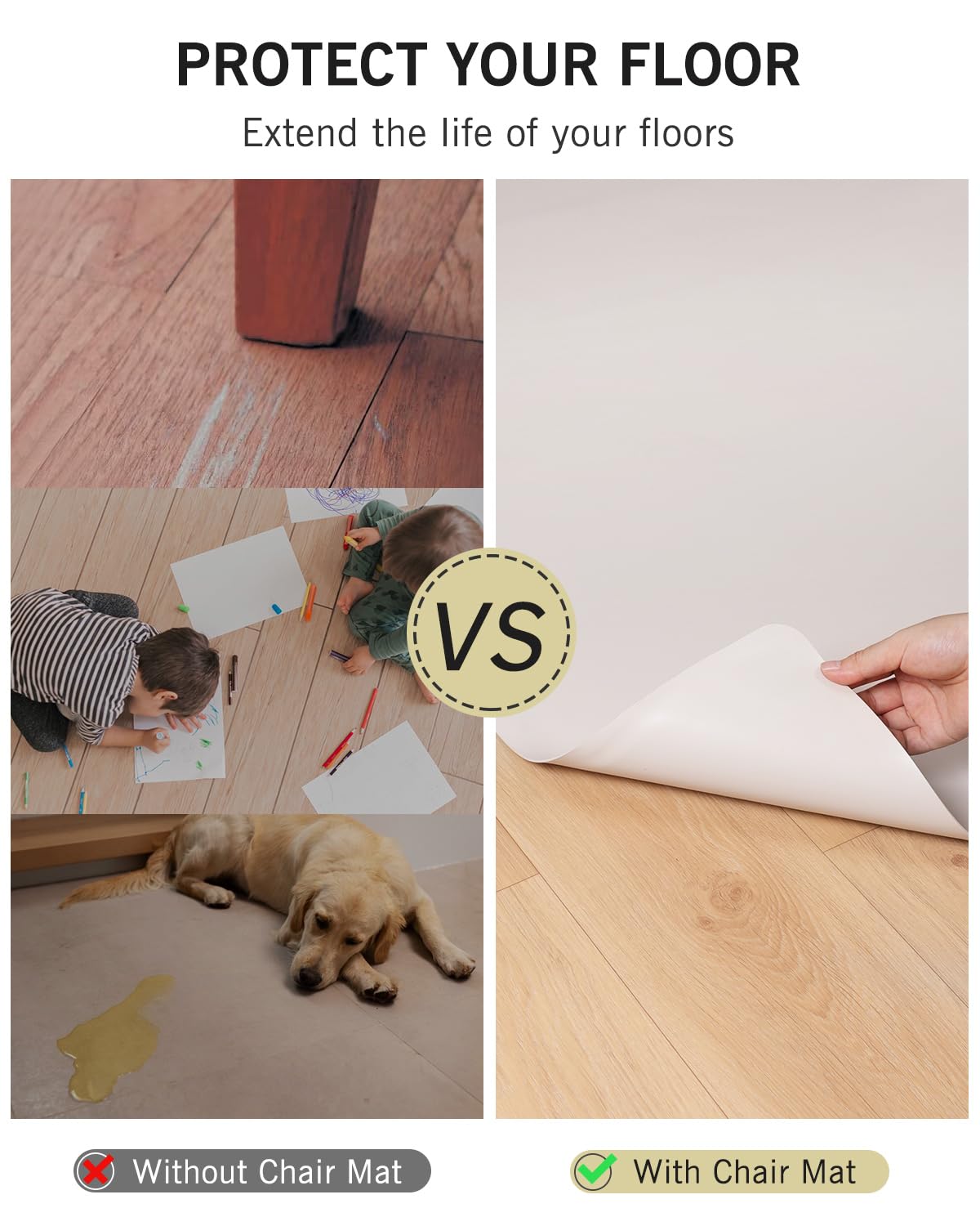 FURKIT Soft Plastic Floor Mat for Under Dining Table, 5'×7' Beige Waterproof Vinyl Area Rug for Living Room, Non-Slip Multi-Pupose Floor Cover Protector for High Traffic Areas