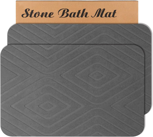 HUMIGA 2 Pack Stone Bath Mat, Diatomaceous Earth Shower Mat, Non-Slip Super Absorbent Quick Drying Bathroom Kitchen Floor Mat, 24x15, Grey