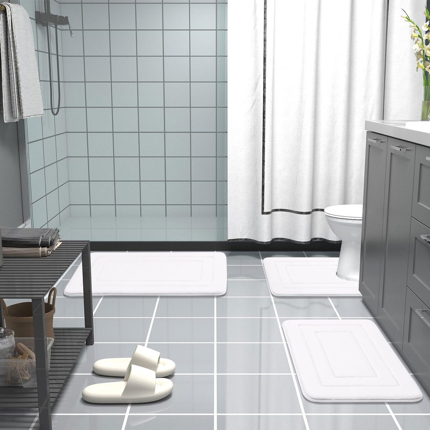 Arotive Memory Foam Bathroom Rug Mat 47x17, Ultra Soft and Absorbent Bath Mat, Machine Wash Dry, Comfortable Bath Rug Carpet for Bathroom Floor, Tub and Shower, White