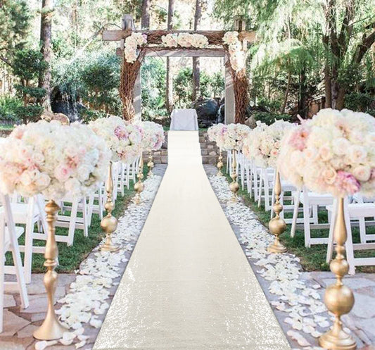 DUOBAO Aisle Runner for Wedding 15FTx2FT Sequins Indoor Outdoor Ceremonies Decor Ivory Carpet Church Runners Weddings Walkway Carpet Rugs