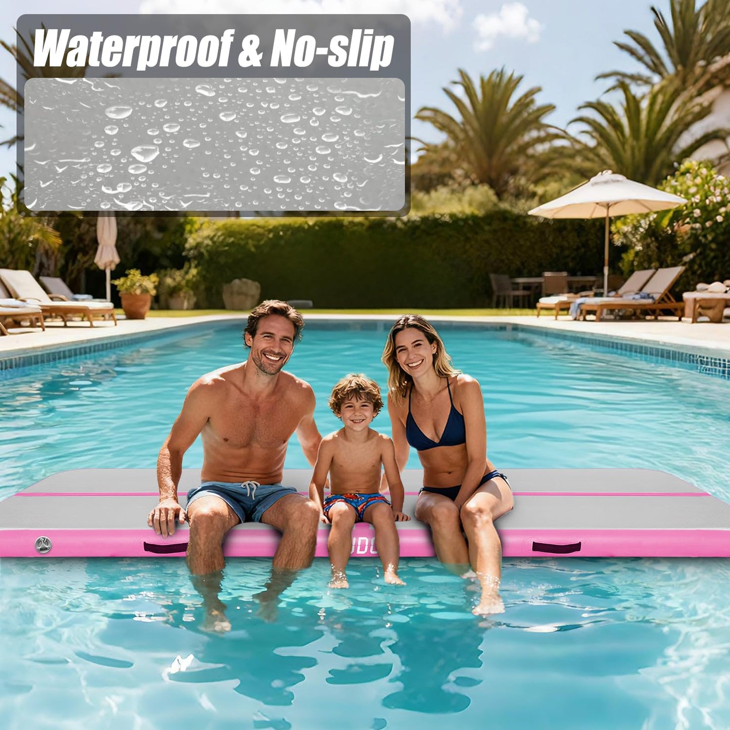 SUDOO 10ft Inflatable Air Gymnastics Mat 4" Thick PVC Waterproof Air Tumble Track Training Mat for Home Use, Gym, Yoga, Training, Water No Pump