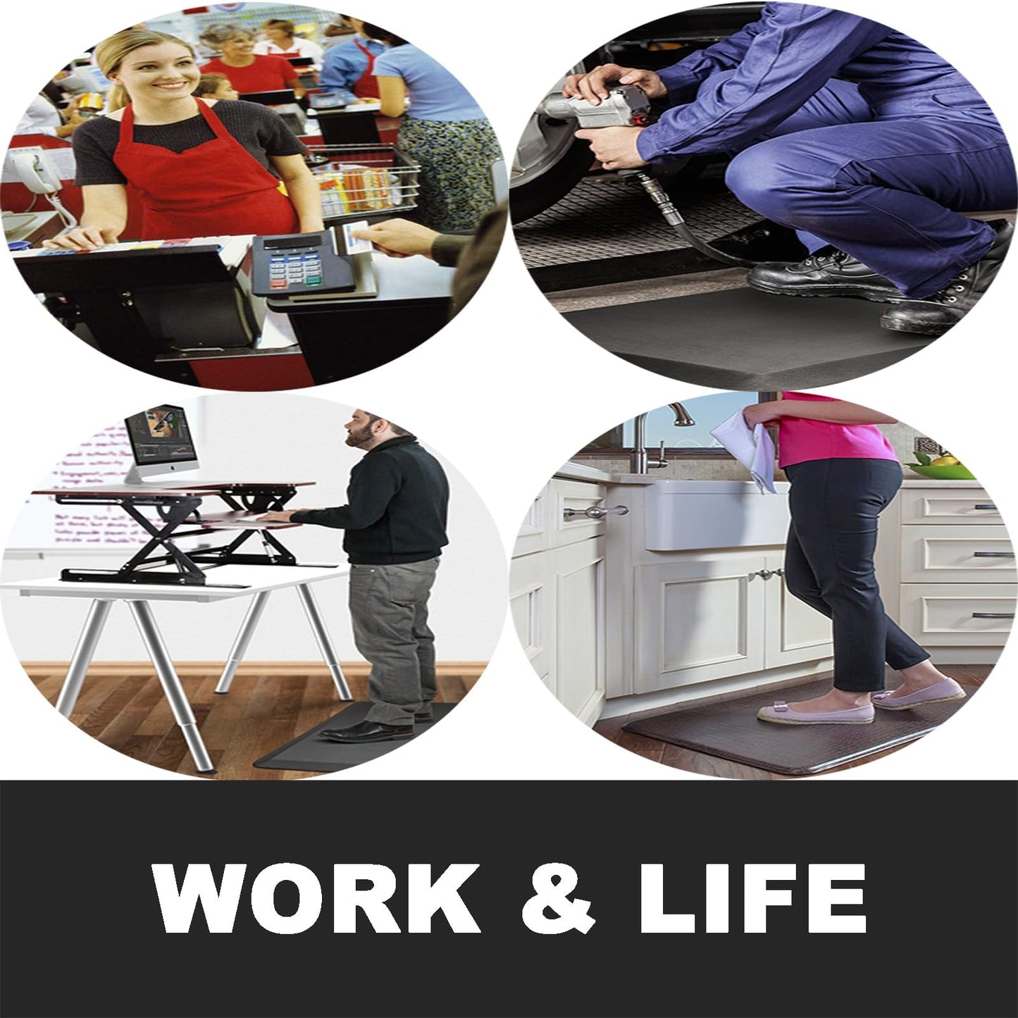 1" Extra Thick Anti Fatigue Kitchen Floor Mat Comfort Standing Mat 17'' x 30'', Office Standing Desk Mat, Kitchen Rug, Massage Points Comfort Mat, 140D PU Foam (Black)