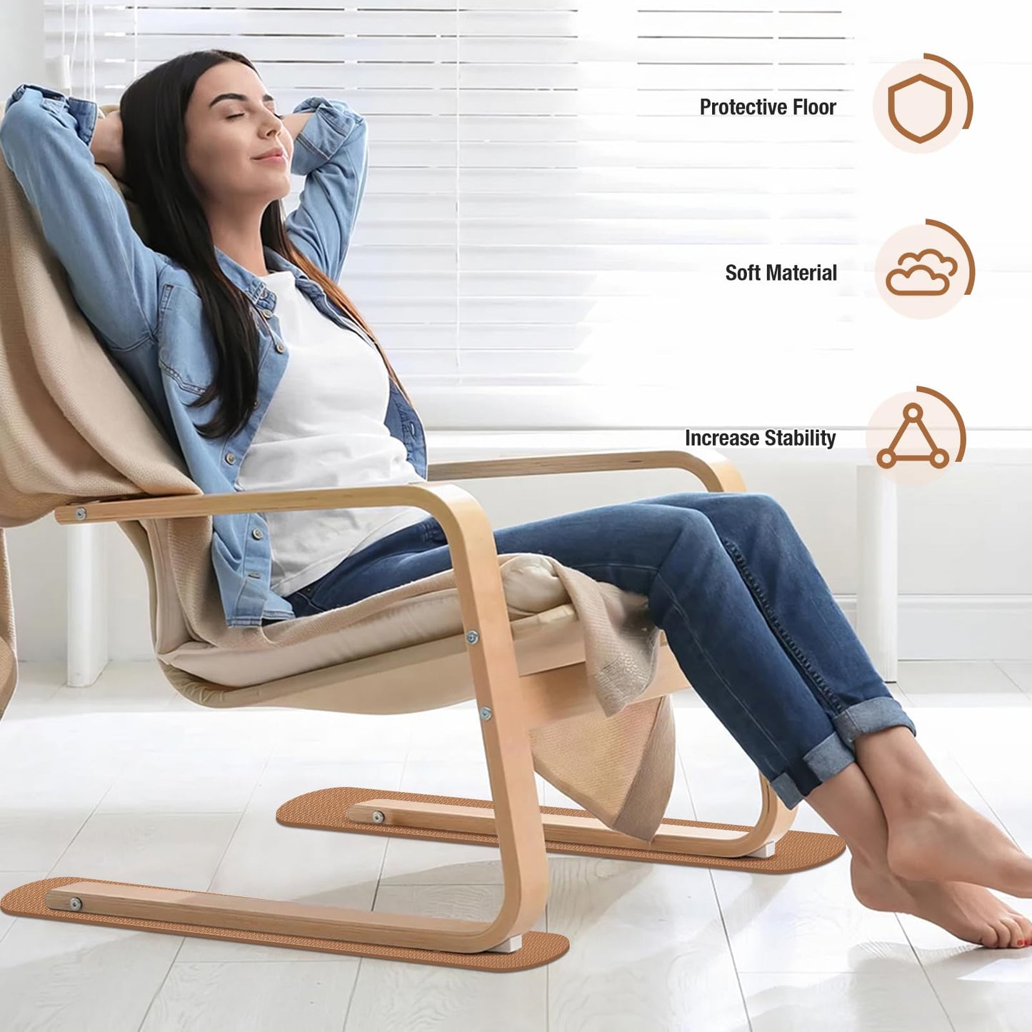 4 Pack Anti-Slip Furniture Rail Pads for Recliners,Sofa,couches. Rubber Recliner Chair Floor Protectors, Coffee Pads to Keep Furniture from Sliding for Hardwood, Carpet, Marble Floor. 30.5''x3.9''