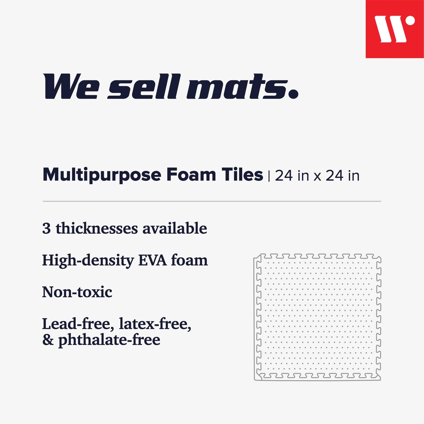We Sell Mats 1/2 Inch Thickness Multipurpose EVA Foam Floor Tiles, Interlocking Floor Mat for Indoor Gym and Home Use, 24 in x 24 in, Brown, 24 Square Feet (6 Tiles)