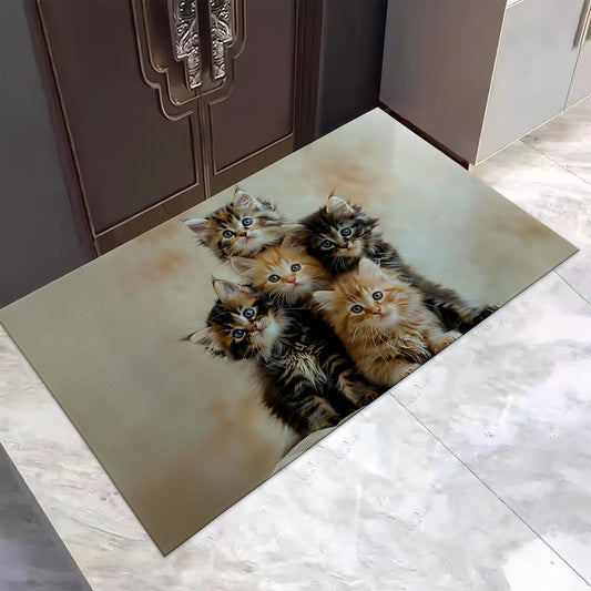 Cute Kittens Doormat Rug for Entryway, 17x29.5 Inch, Cute Bear Indoor Door Mat Gifts, Non-Slip Absorbent Floor Mat for Outdoor Use, Pet Lover Decor for Home Living Room