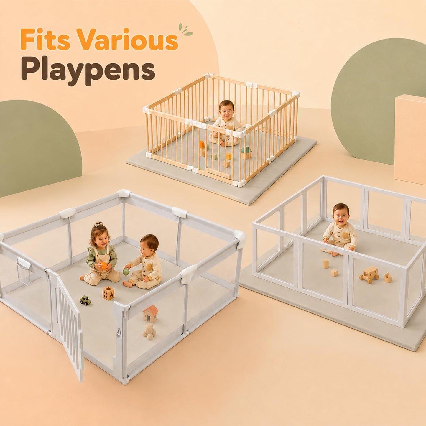 Funyoo Vegan Leather Baby Play Mat, 79x71 Thick Cushioned Waterproof Playpen Mat, Stylish Removable Cover Floor Mat for Babies & Toddlers, Non-Slip Bottom for Safe Crawling, 1.3" Thick, Grey