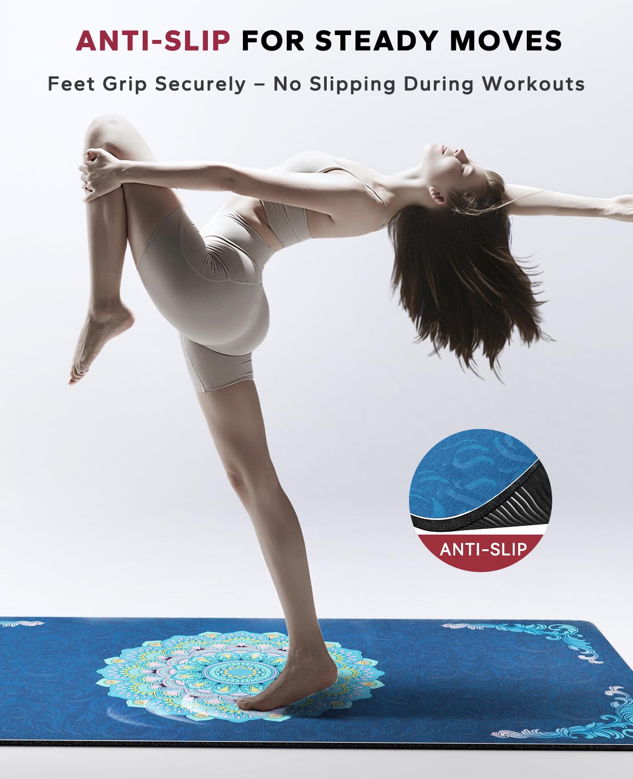 HAPBEAR Large Yoga Mat - 72x36'' Wide workout Mat, Suede Surface with TPE Layer, 1/4'' Thick for Cushioned Support, Non-Slip Yoga Mat, Suitable for Yoga, Pilates, Home and Gym Workouts