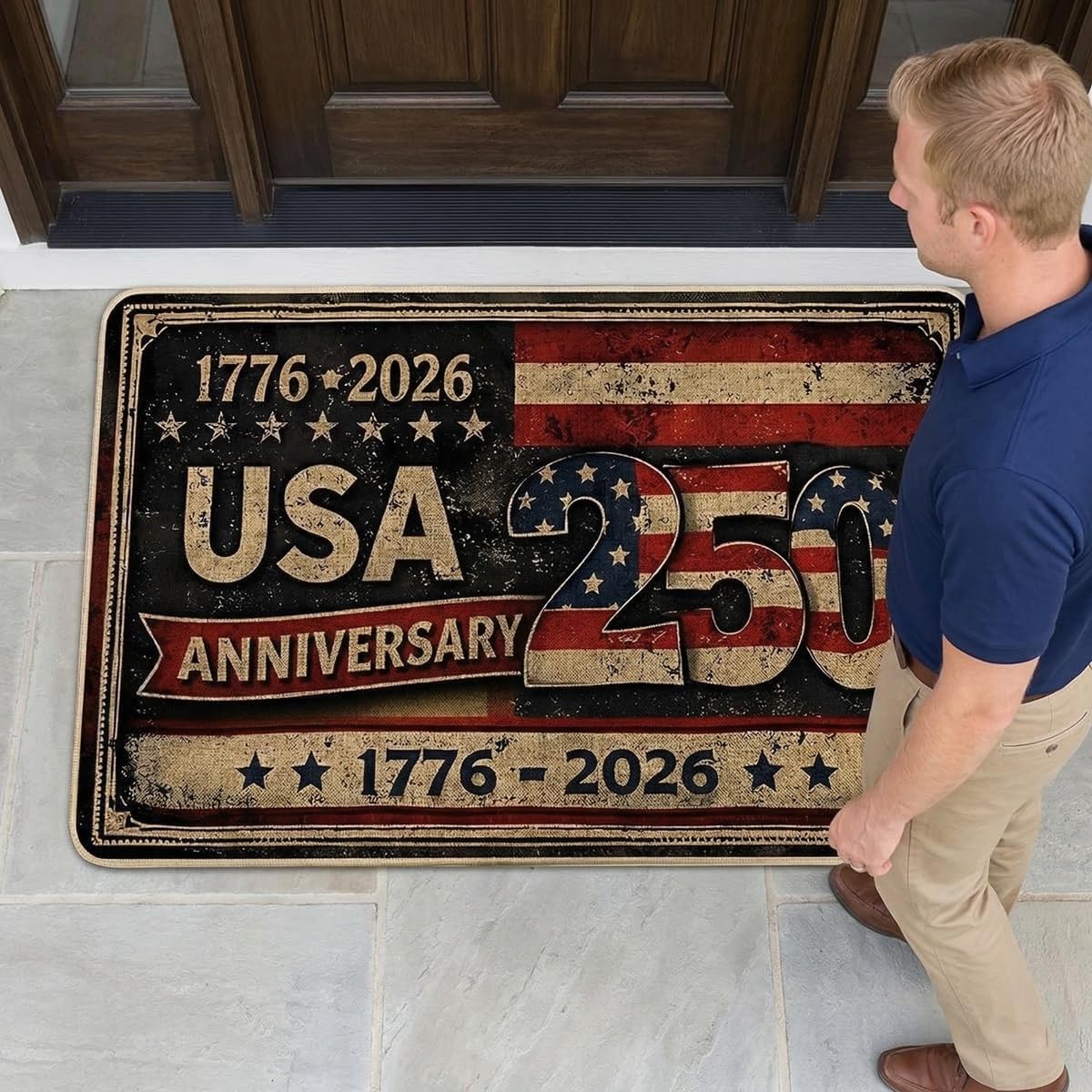 Wudiote 250 Years Anniversary USA Doormats Patriotic Vintage 250th Door Mat