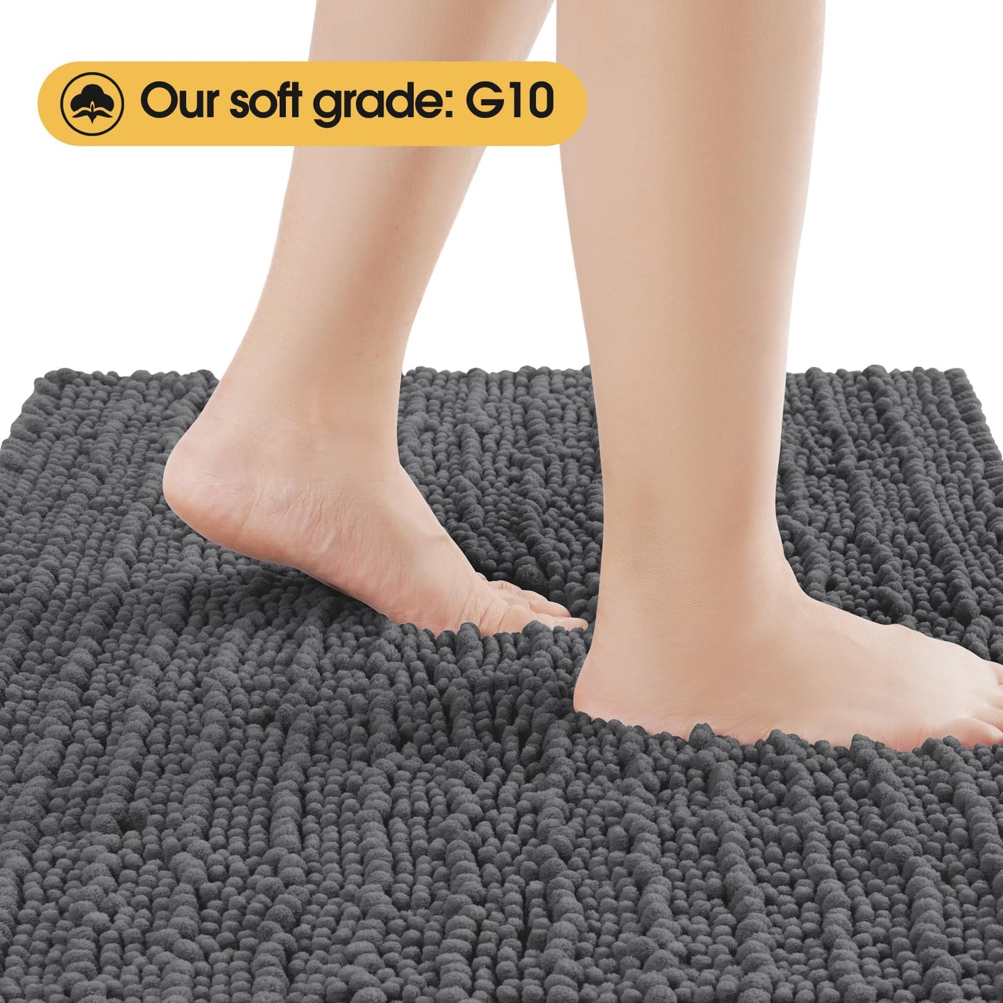 ACCUMTEK Upgrade Extra Large Grey Bathroom Rug Set 3 Pieces Gray Ultra Soft, Thick Absorbent Bath Mats, Non Slip Chenille Toilet Mat for Bathroom, Bedroom, Kitchen, Charcoal