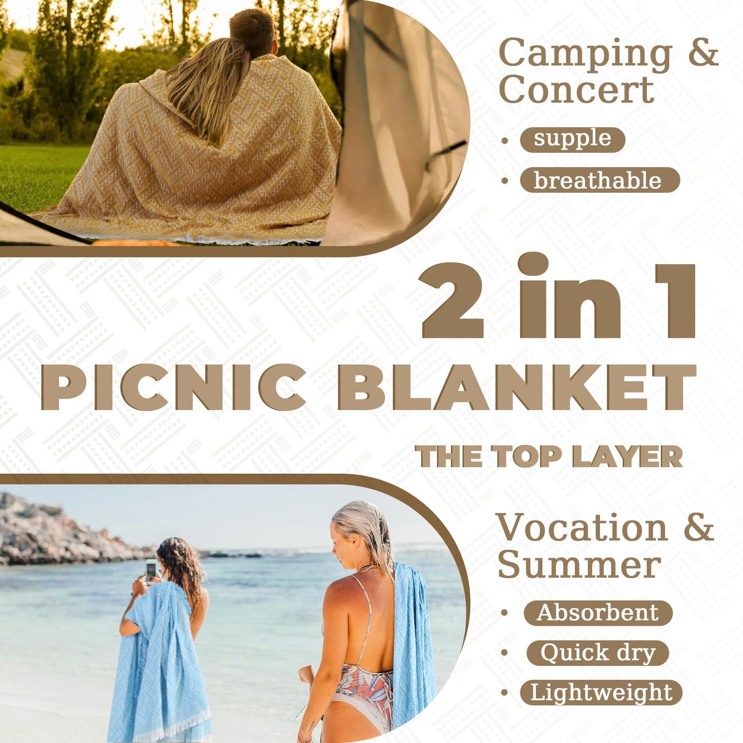 2 in 1 Extra Large 80"* 80" Rug Picnic Waterproof Outdoor Beach Blanket Foldable Camping Mat Car Travel Necessities Mountaineering Essentials Camper Accessories Backpacking Gear Trip Supplies