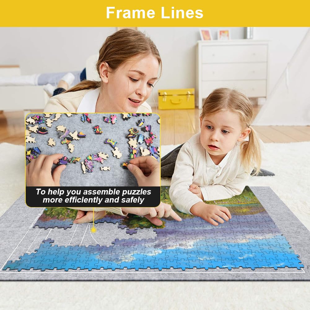 Ainiv Jigsaw Puzzle Mat Roll Up 1500 Pieces, 46" x 26" Portable Felt Puzzles Board with Travel Storage Bag, Jigsaw Saver Pad Keeper for Adults Teens, Gray