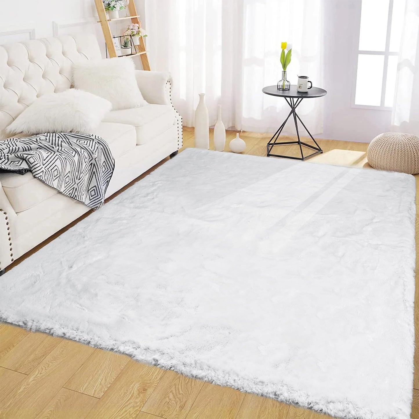 Latepis White Fur Rug 5x7 Washable Shag Rug Fluffy Faux Rabbit Rugs for Living Room Bedroom Playroom Nursery Plush Throw Rugs Luxury Home Decor