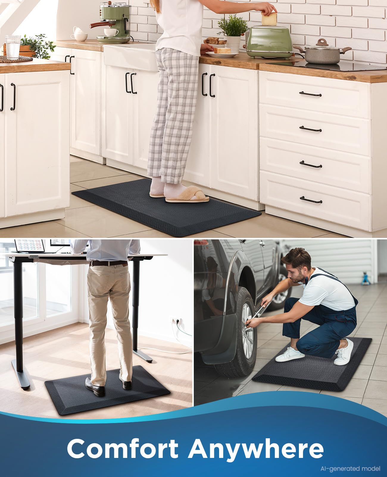 Ophanie Kitchen Mats for Floor,3/4 inch Thick,20x32 Anti Fatigue Cushioned Mat,Kitchen Rugs,Waterproof,Comfort Ergonomic Standing Mat for Office,Home,Sink with 99+ Pairs of Anti-Slip Bottom Ridges