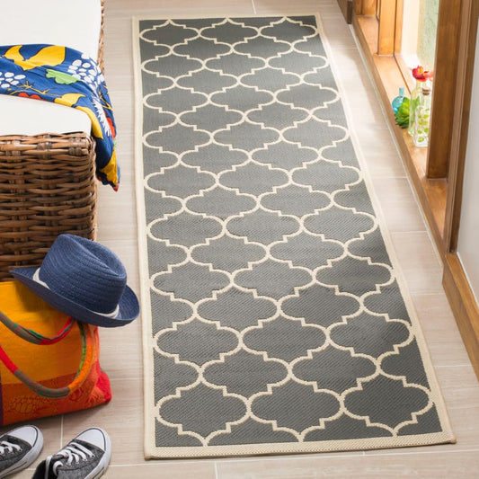 SAFAVIEH Washable Rug Outdoor Courtyard Collection - 2'3" x 10' Runner, Anthracite & Beige, Non-Shedding & Easy Cleaning, Ideal for Patio, Entryway, Mudroom, Hallway, Kitchen (CY6914-246)