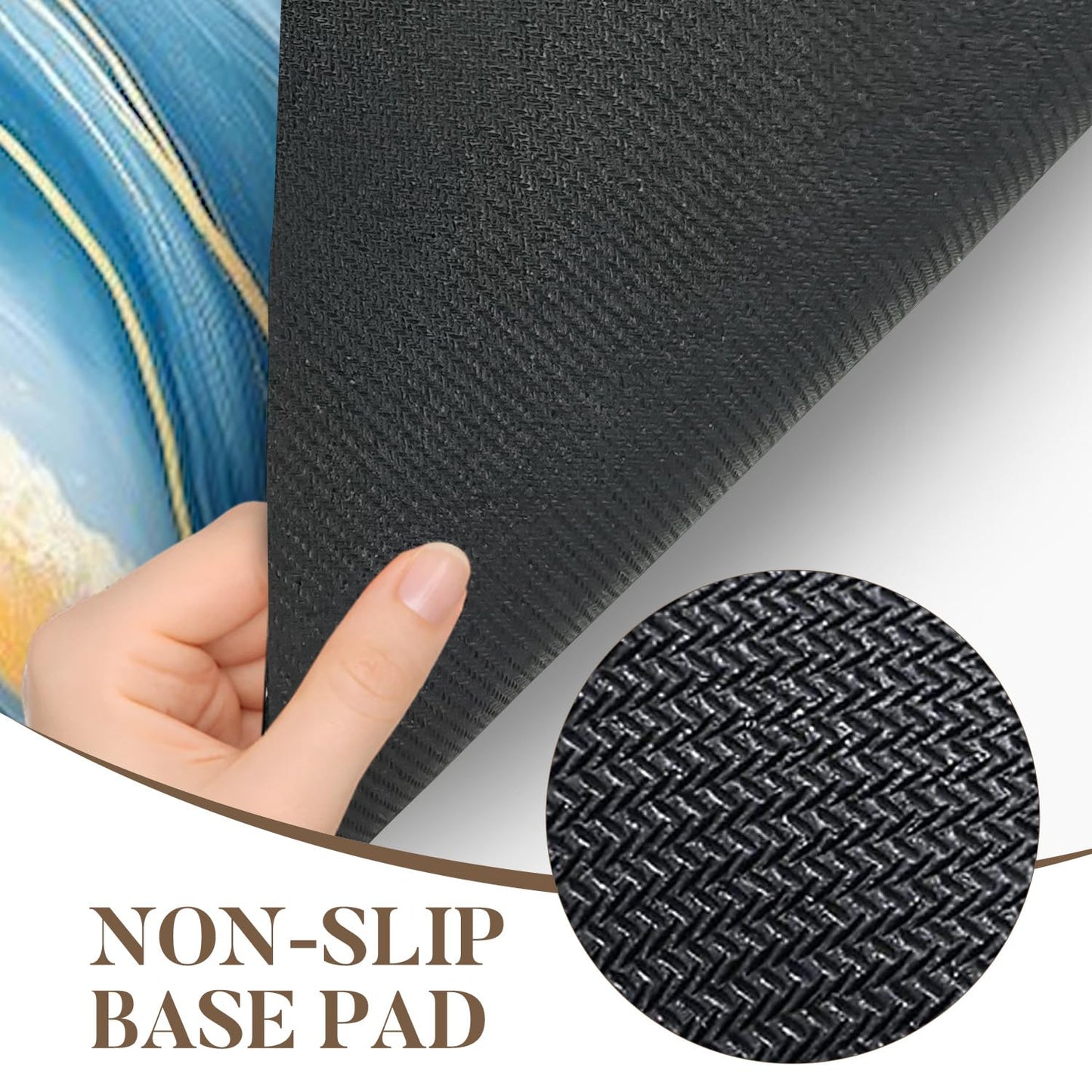 Needa One Kitchen Mat 19.7 x 47.2 Inch Non Slip Kitchen Runner Rug Blue Gold Marble Long Floor Mat for Sink Laundry Hallway Decor