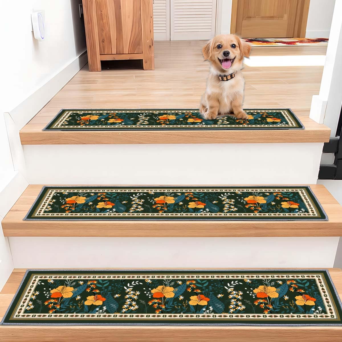 Stair Treads for Wooden Steps, 15 PCS 30"X8" Edging Non-Slip Stair Runner, Indoor Washable and Reusable Stair Treads for Kids Elderly and Pets, Colorful