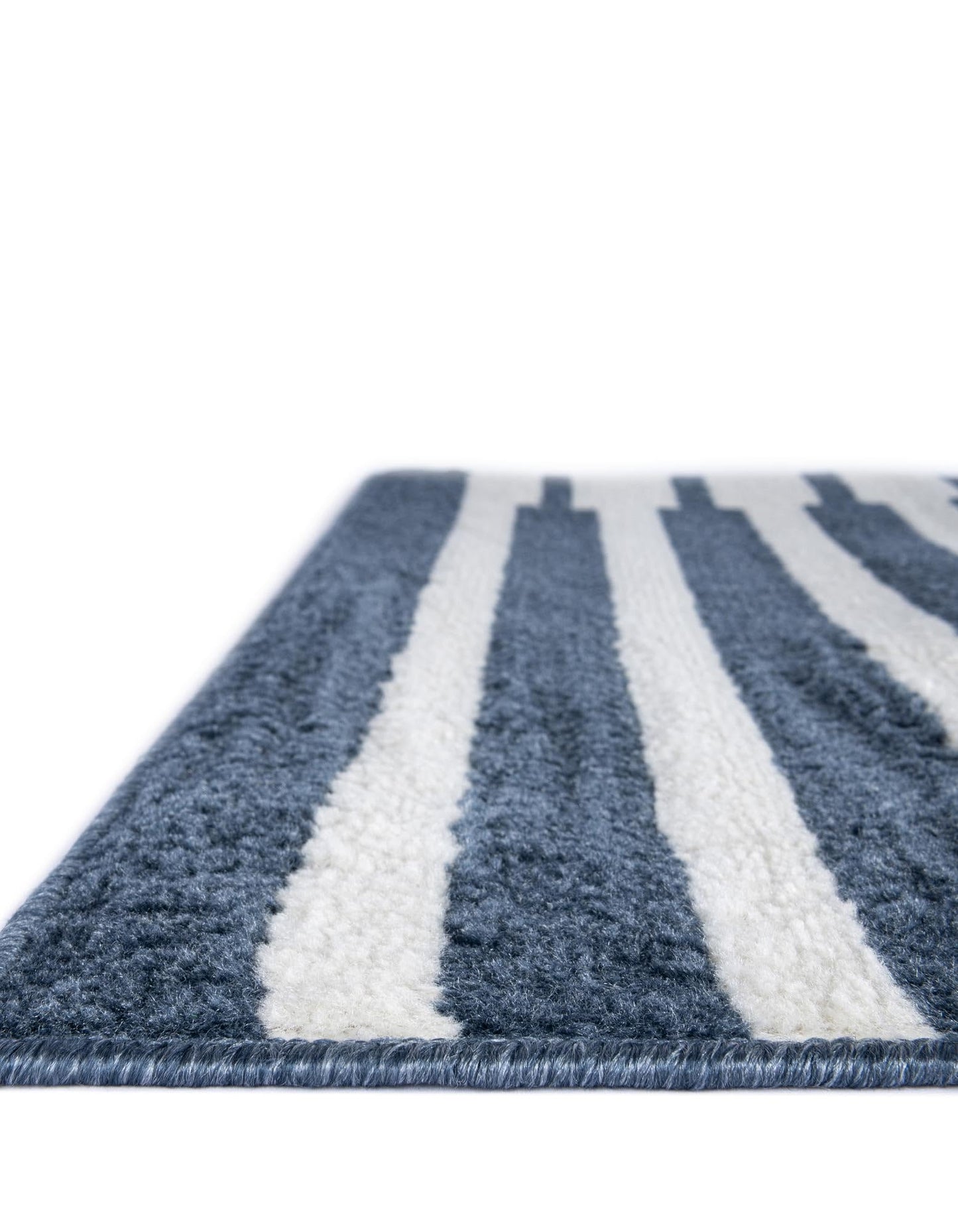Rugs.com - Oslo Rug – 8 Ft Square Blue Easy-Clean Stain-Resistant Area Rug – Modern Geometric Striped Design for Living Room, Bedroom, Home Office