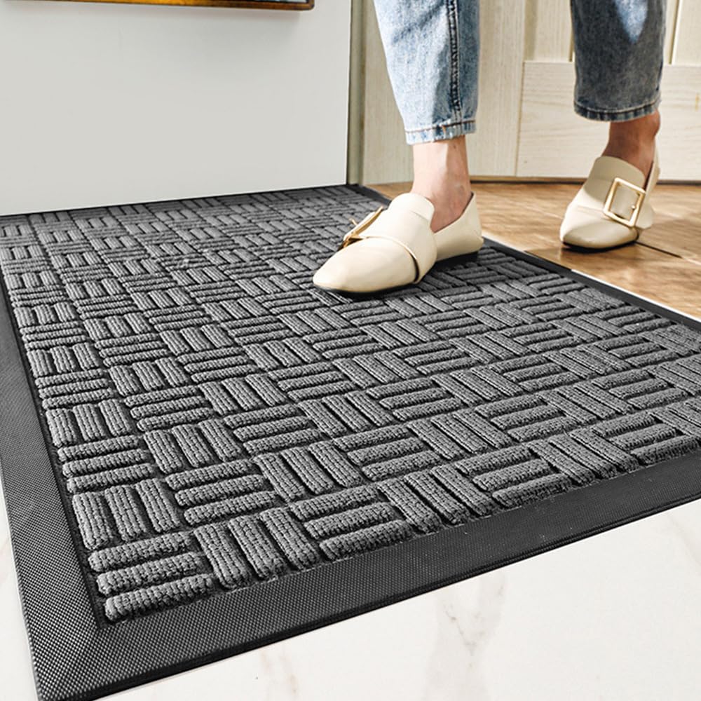 MATZEN Block Entrance Mats Indoor Outdoor, Front Door Mat Entryway Entrance Waterproof Outdoor Doormat, Heavy Duty Non Slip Durable Weatherproof Porch Deck Terrace Office Entrance Mat, 5x3, Grey