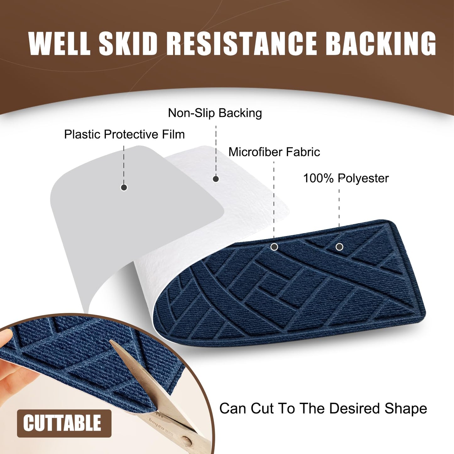 OXKVPVF Non-Slip Carpet Stair Treads for Indoor Wooden Steps, Made of Polyester and Reusable Adhesive, Suitable for Kids Elders and Pets of 15 Pack 8 "X 30" （Navy Lines）