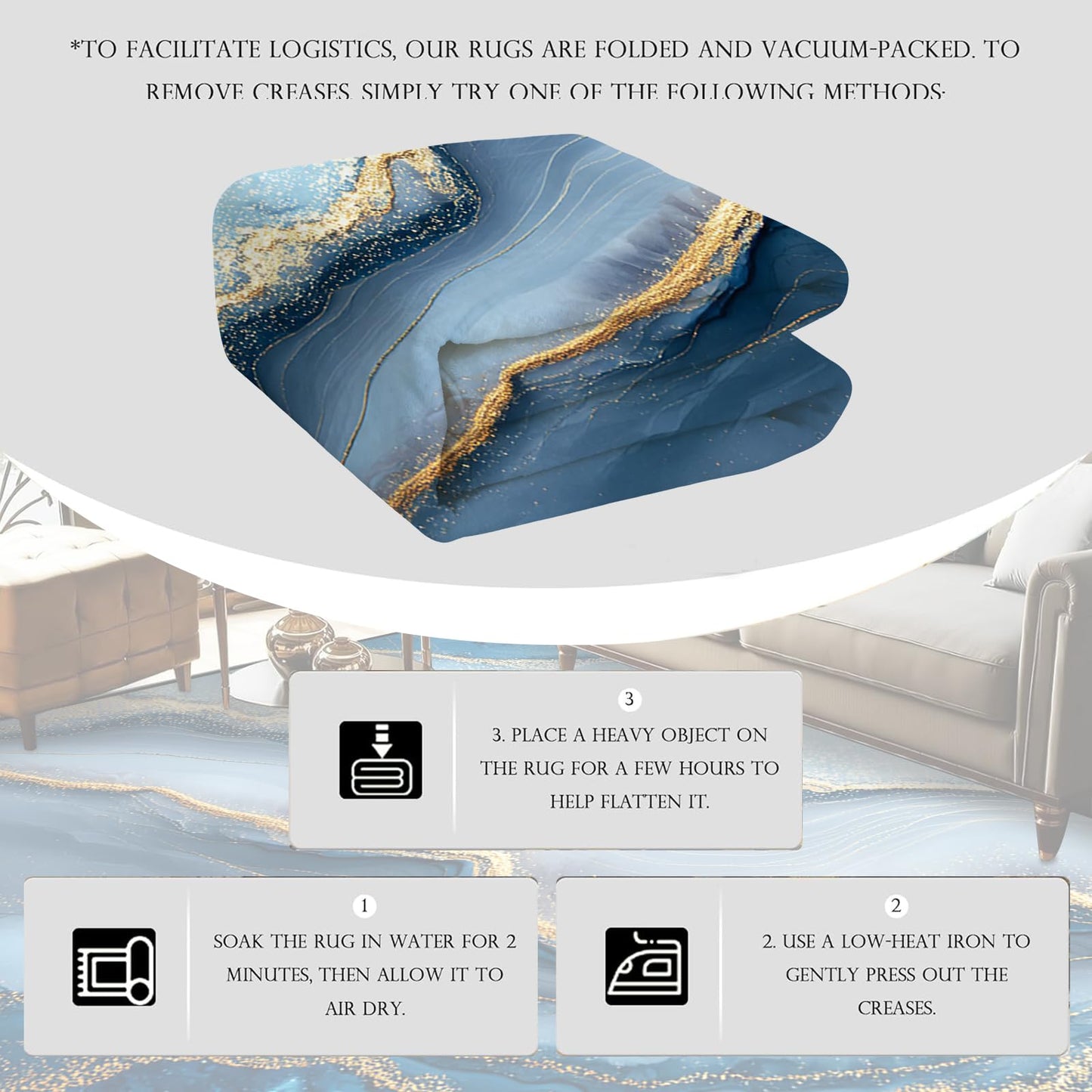 kxry Marble Pattern Area Rug in Blue Gold 4x6 for Bedroom Living Room Dining Room Non Slip Washable Low Pile Rug for Entryway Kitchen Doormat Indoor Floor