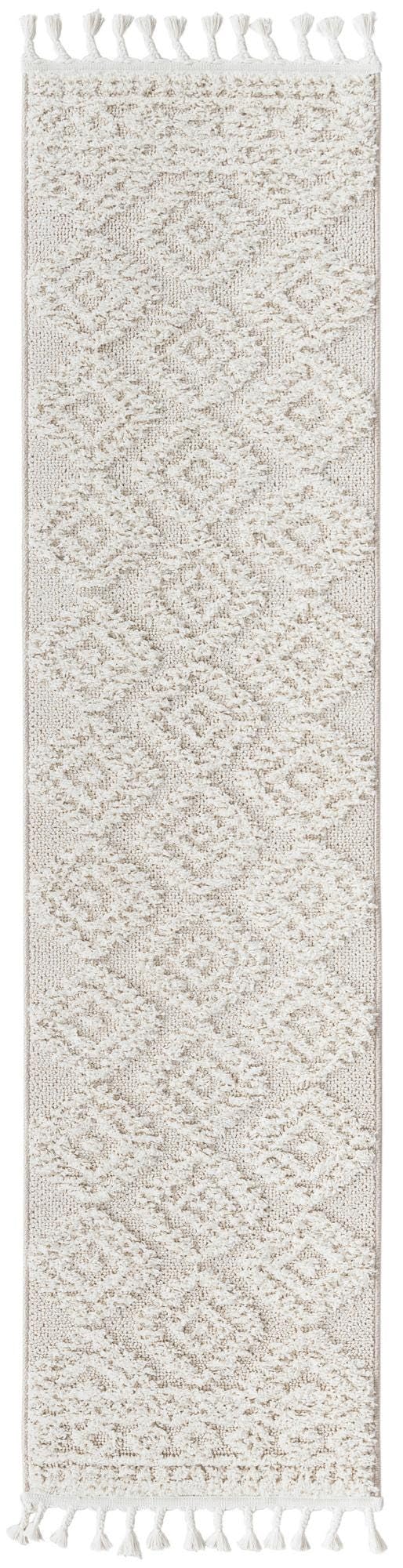 Rugs.com - Boho Rug – 8 Ft Runner Ivory Easy-Clean Stain-Resistant Rug – Textured Trellis Pattern with Fringe, Ideal for Hallways, Entryways, and High-Traffic Areas