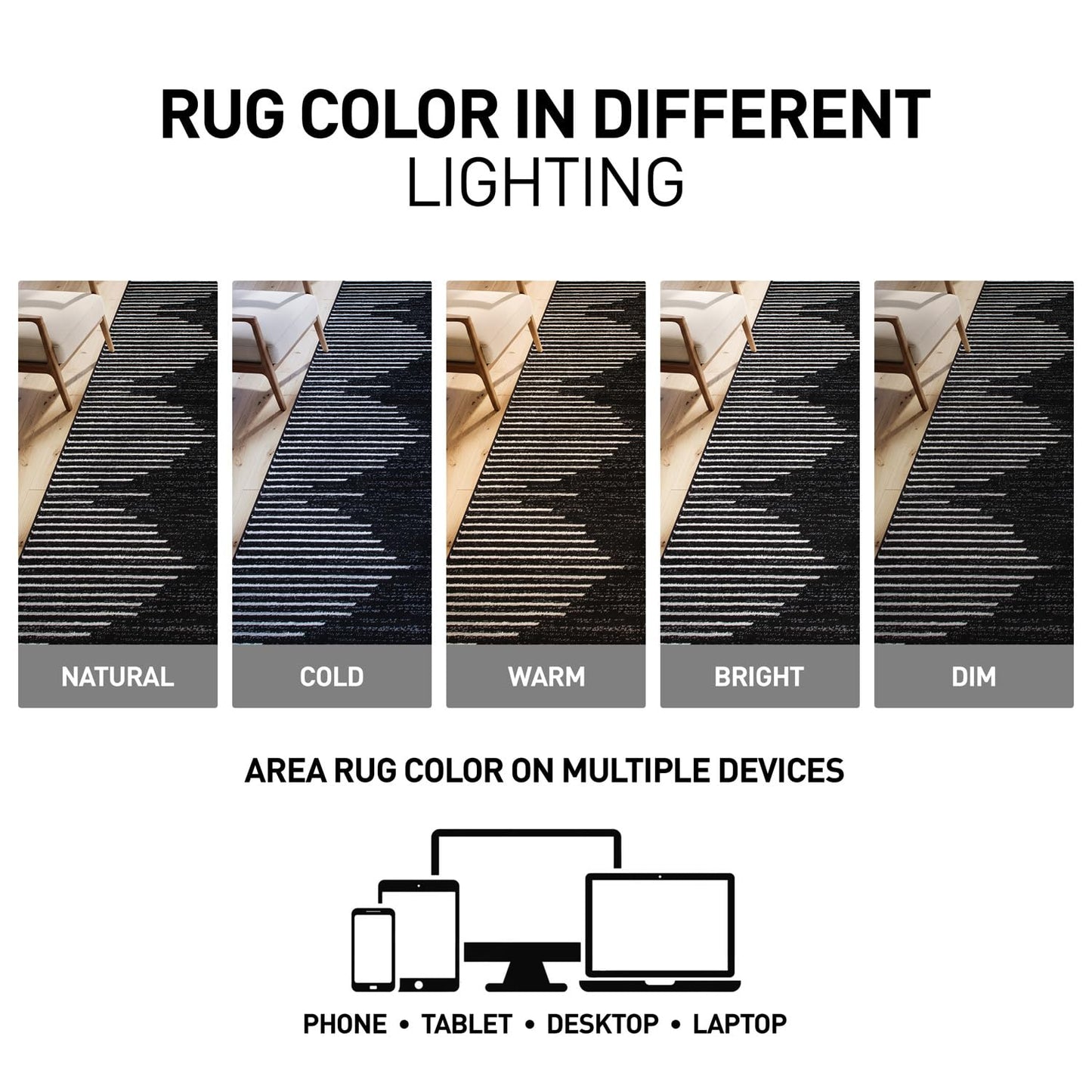 Rugshop Bohemian Stripe Stain Resistant High Traffic Living Room Kitchen Bedroom Dining Home Office Oval Area Rug 5' x 7' Black