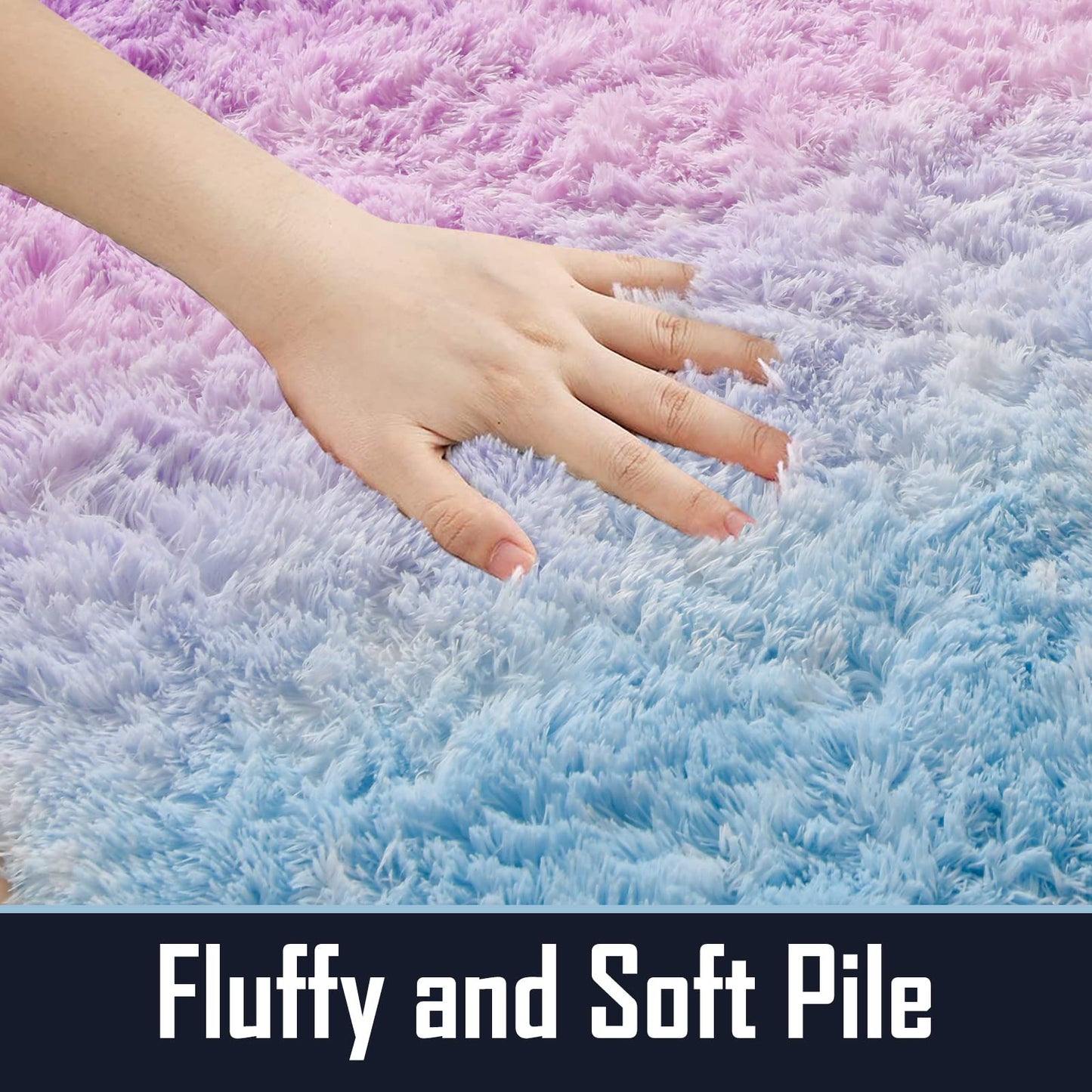 A Nice Night Shaggy Fluffy Faux Fur Area Rug, BluePurple Tie Dye Star Glitter Printed,Soft, Luxurious Carpet Rugs for Nursery Rug, Bedroom, Living Room,5'x7'