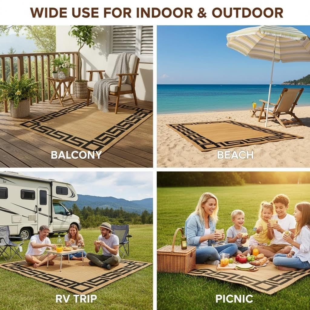 Black White Greek Key Border Outdoor Rug for Patio Deck Balcony Camping Garden Porch Large Waterproof Outside Carpet Meander Frame Decorative Area Rug Kitchen Camping Rv Picnic Easy Clean Mats 3x5