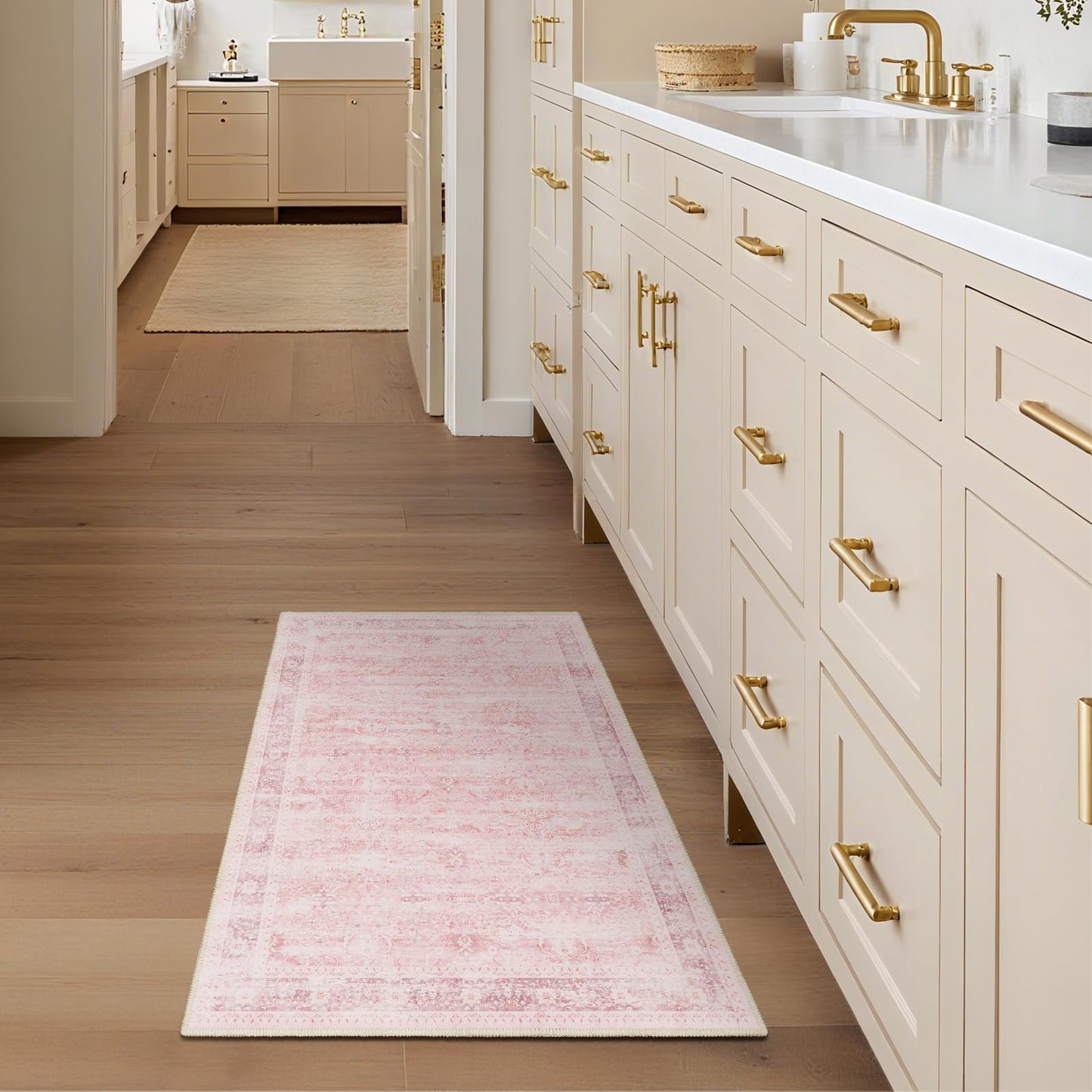 Jainmy Small Pink Rug 2x3, Aesthetic Area Rug for Girls Bedroom Bedside Vanity, Cute Rug for Nursery Kids Room Dorm Washable Non Slip, Low Pile Thin Indoor Door Mats for Entryway Entrance Kitchen