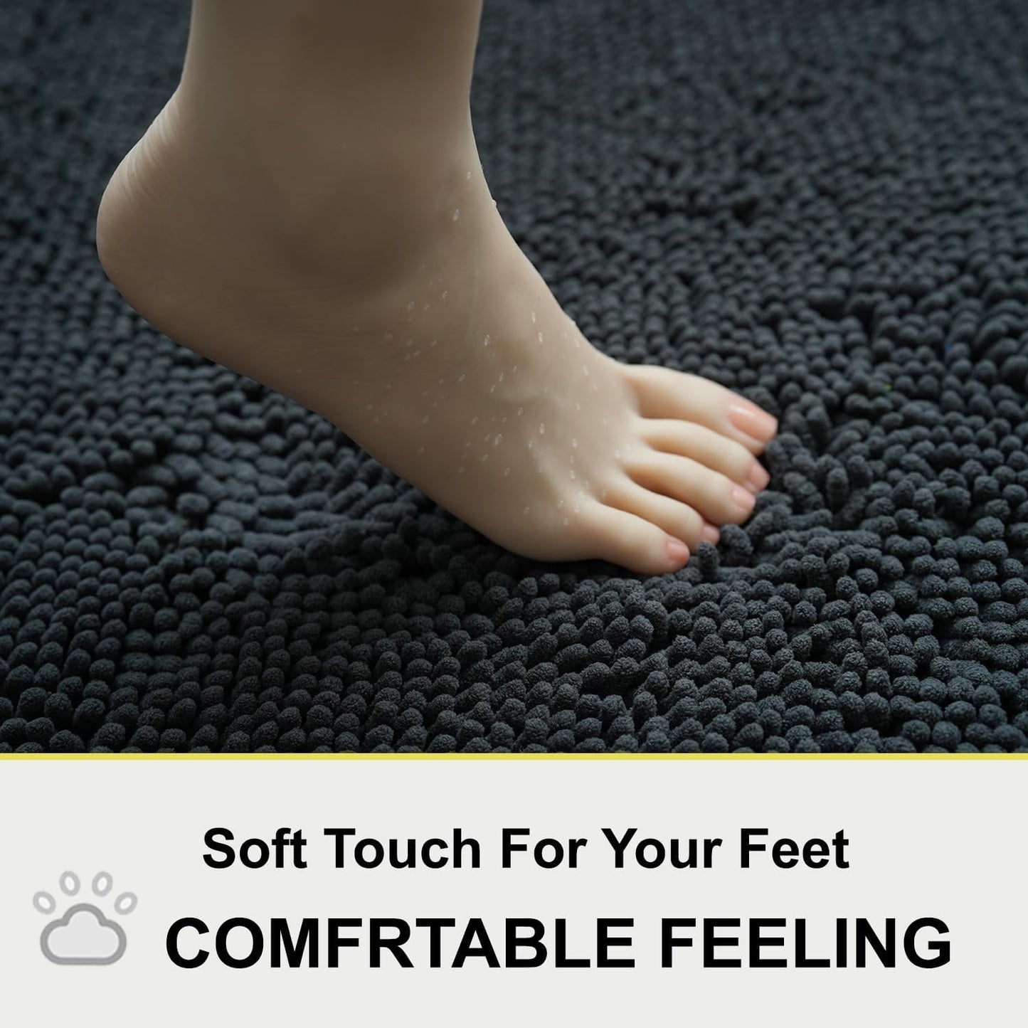 BOANKODU Bathroom Rugs 36x24, Extra Soft Absorbent Chenille Bath Rugs, PVC Backing Quick Dry, Machine Washable Bath Mats for Bathroom Floor, Tub and Shower, Home Decor Accessories,Dark Grey