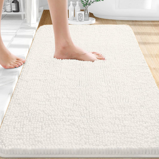 OLANLY Bathroom Rugs 36x24, Extra Soft Absorbent Chenille Bath Rugs, Rubber Backing Quick Dry, Machine Washable Bath Mats for Bathroom Floor, Tub and Shower, Home Decor Accessories, Ivory